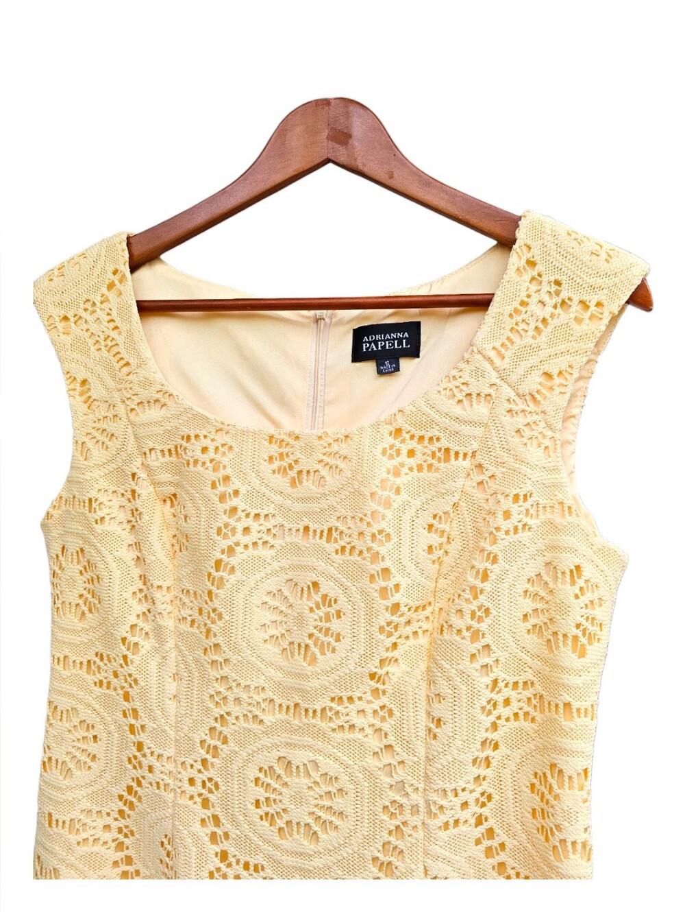 Adrianna Papell Yellow Crochet Overlay Sheath Dress Size 10 - Picture 2 of 9